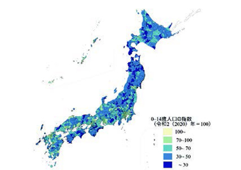 図2. 2050年の0〜14歳人口の指数（令和５年推計）